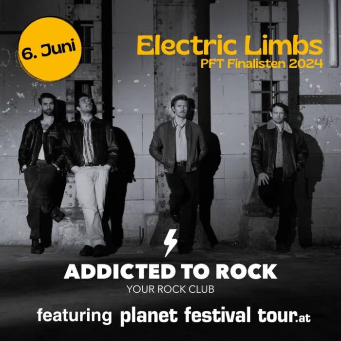 ⚡ Electric Limbs live im U4!
📅 6. Juni
📍 Addicted To Rock – U4 Wien

Die Planet Festival Tour Finalisten 2024 sind zurück – und wie! 💥
Electric Limbs haben es letztes Jahr nicht nur bis ins Finale geschafft, sondern auch den heiß begehrten Rock Antenne Österreich Award abgeräumt! Als Preis dürfen sie jetzt die Bühne bei Addicted To Rock im legendären U4 Wien rocken! 🎸

Erlebt die Energie, mit der sich die vier bis ins PFT Finale gespielt  haben – live, laut und kompromisslos rockig! 🔥

Save the date und bring deine Crew mit - das wird ein Abend voller Rock!